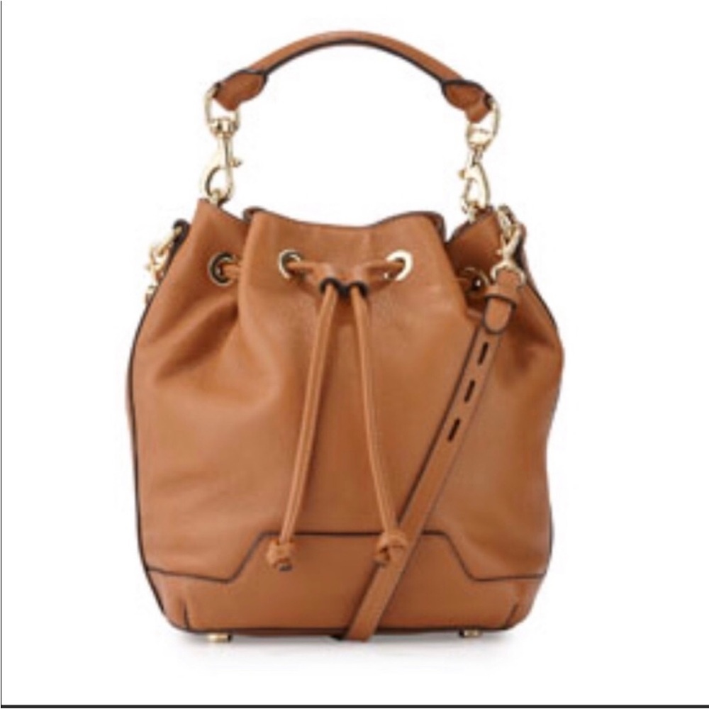 Rebecca Minkoff Fiona Bucket Bag in Soft Tan Pebbled Leather Silver Hardware